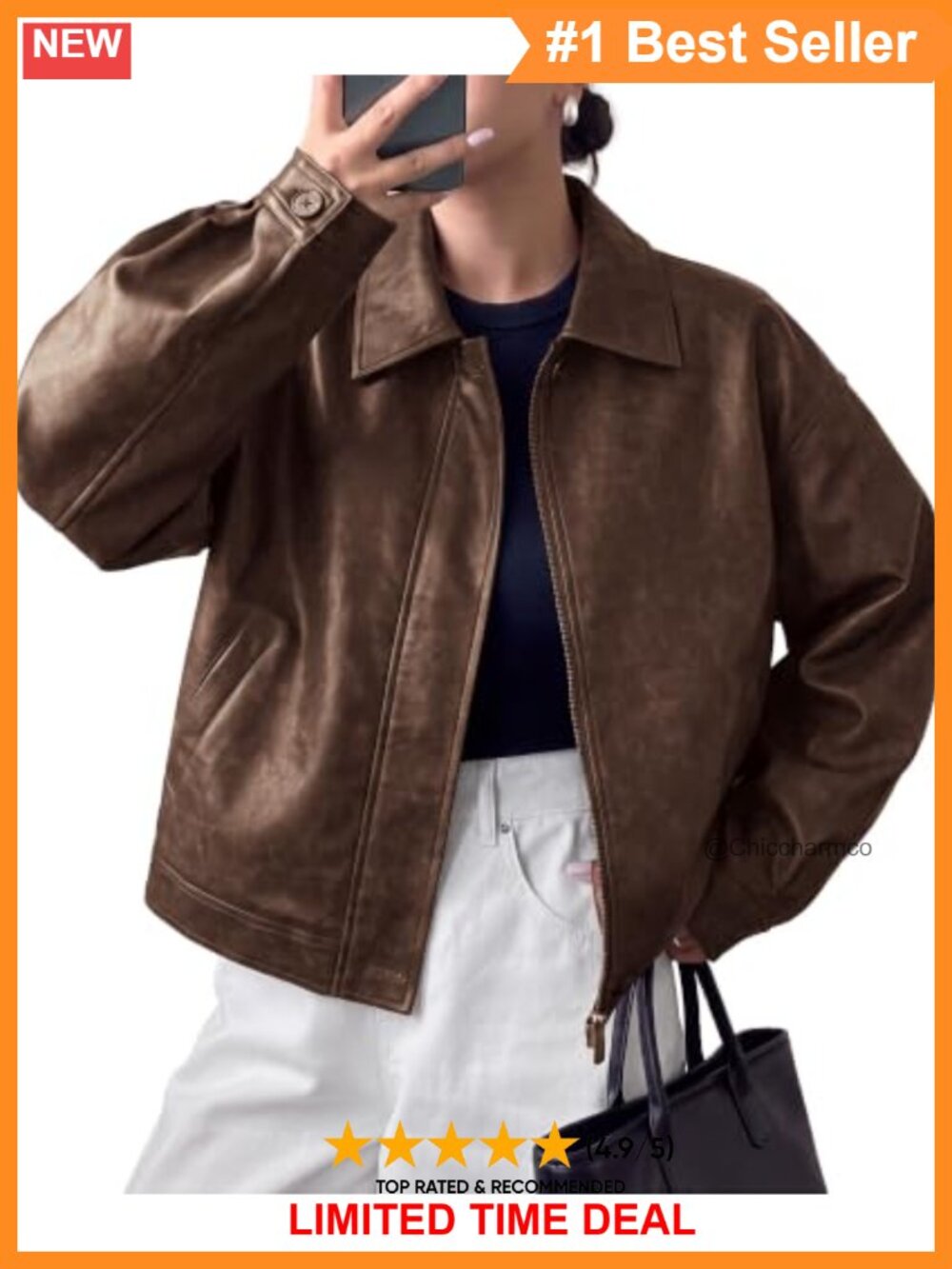 Faux Leather Oversized Motorcycle Jacket Zip Up Moto Fall Outfit